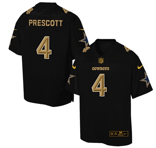 Men's Elite Dak Prescott Nike Jersey Black - #4 Pro Line Gold Collection NFL Dallas Cowboys